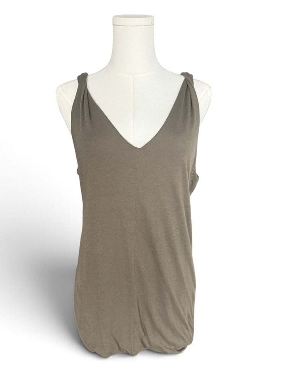 James Perse - V Neck Twist Sleeve Tank Top Supima Cotton - Olive Sz L